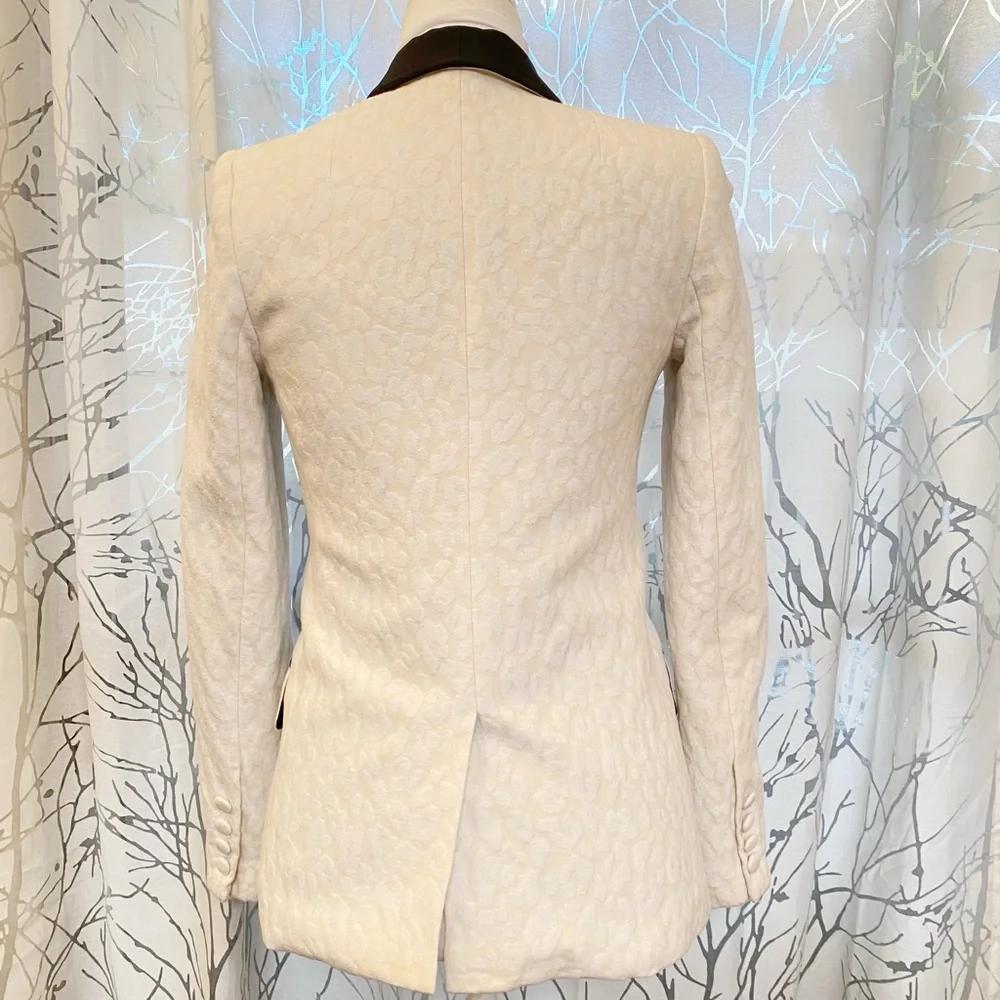 A.L.C ALC cream white black leopard print collar  v-neck button up blazer jacket - Picture 5 of 10